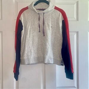 Tommy Hilfiger Grey Funnel Neck Sweatshirt with Red and Blue Accents